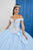 LA Glitter - 24043 Beaded Lace Corset Glitter Tulle Ballgown In Blue and Silver