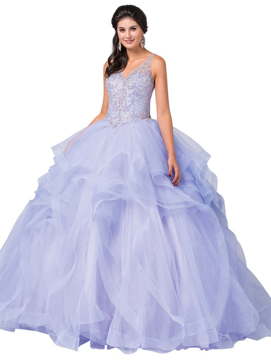 Dancing Queen - 1333 Beaded Ruffled Quinceanera Gown In Purple