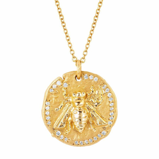 18k Sacred Honey Bee Coin Necklace