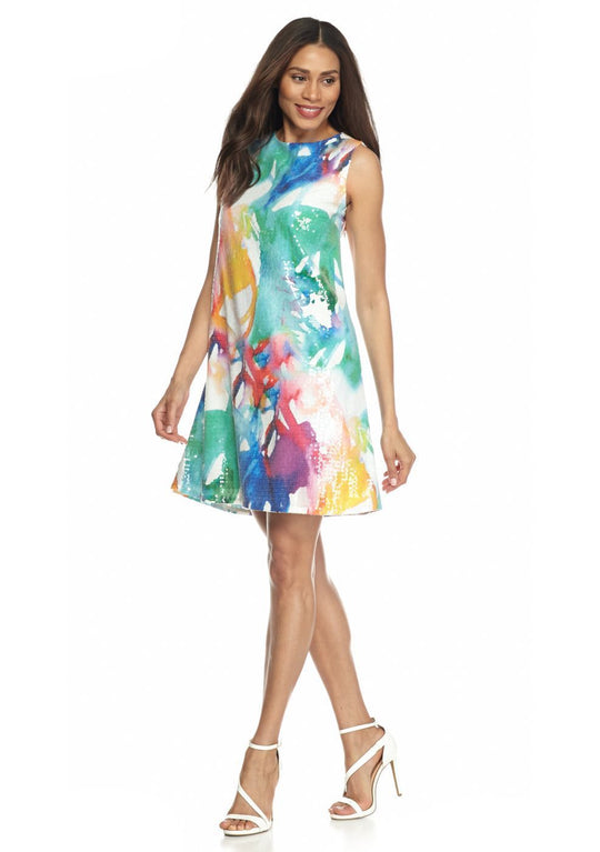 Julia Jordan - 36066 Watercolor Sequined Shift Dress In Multi-Color