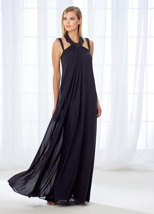 Cameron Blake - 118664 Flowy Beaded Halter Evening Dress In Black