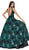 Cinderella Divine - CR821 Deep V-neck Brocade A-line Gown In Green