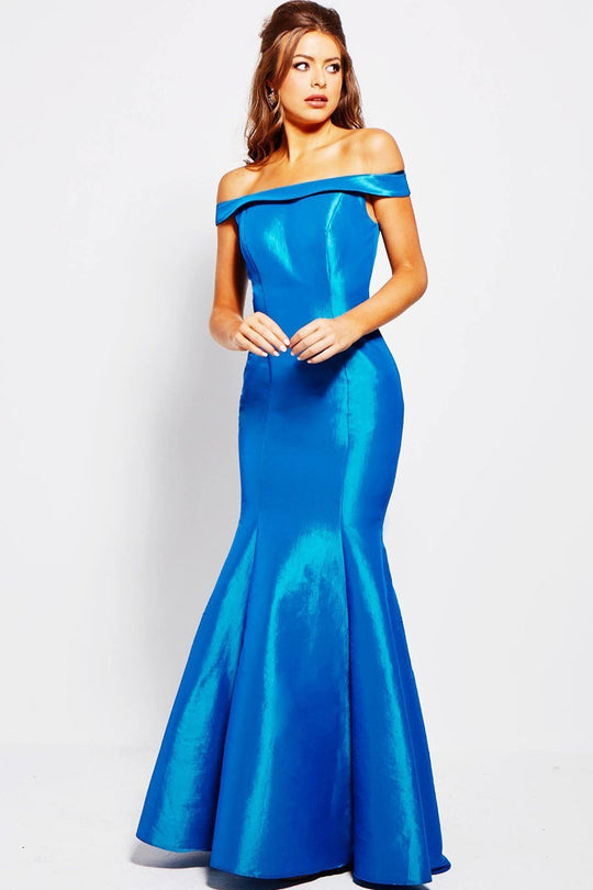 JVN51863 Foldover Sleek Off Shoulder Mermaid Gown