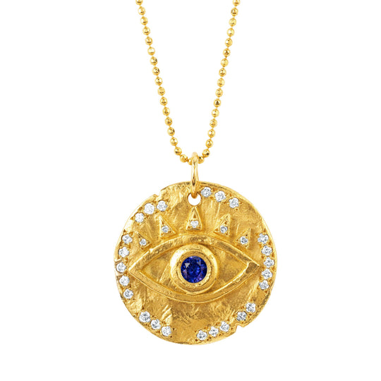 18k Sapphire Eye of Protection Coin Pendant