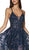 Cinderella Divine - Glitter Print A-Line Gown with Slit CM9015 In Blue
