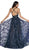Cinderella Divine - Glitter Print A-Line Gown with Slit CM9015 In Blue
