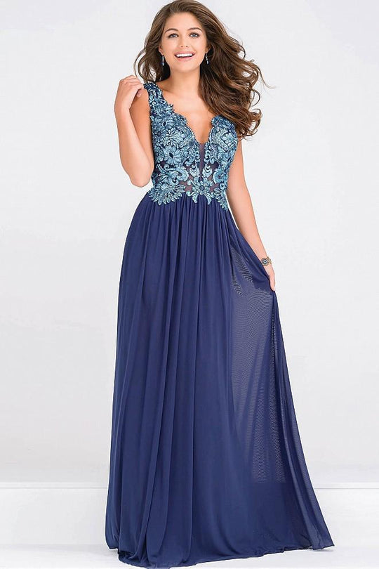 Embroidery Bodice Plunging Neckline Dress JVN47781