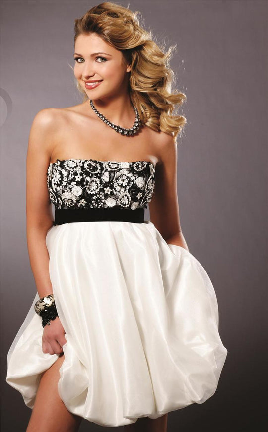 Blush - Strapless Floral Cocktail Dress 9112 in White and Black