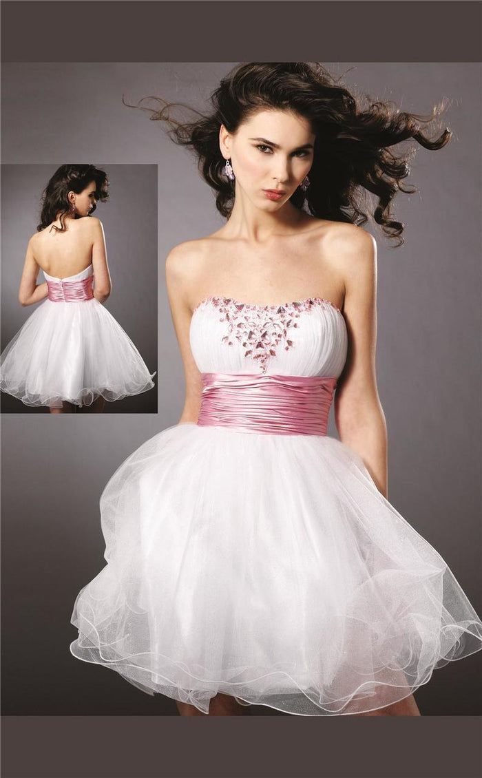 Blush - Strapless Embellished Cocktail Dress 9126 in White
