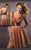 Blush - Sparkling V-Neck Cocktail Dress 9131 in Brown and Gold