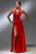 Blush - S008 Satin V-Neck Long Slit Gown In Red