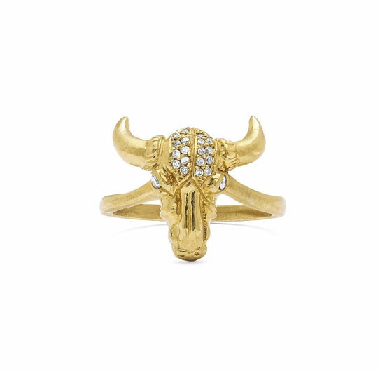 Bull Skull Ring with Diamonds