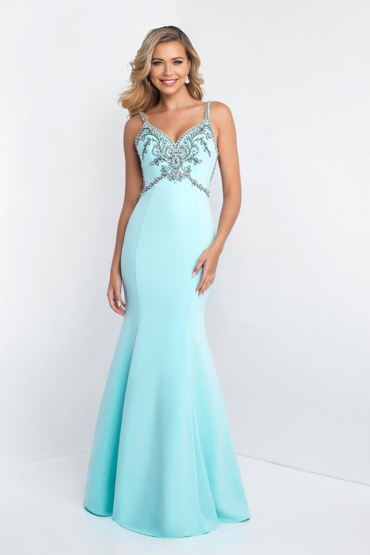 Blush - C1023 Crystal Beaded Backless Mermaid Gown In Blue
