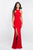 Blush - C1029 High Halter Ruffle Paneled Sheath Gown In Red