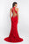 Blush - C1029 High Halter Ruffle Paneled Sheath Gown In Red
