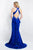 Blush - C1029 High Halter Ruffle Paneled Sheath Gown In Blue