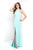 Blush - C1029 High Halter Ruffle Paneled Sheath Gown In Blue and Green
