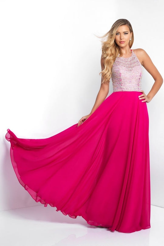 Blush - C1035 Crystal Ornate Jewel Illusion Chiffon Gown In Pink