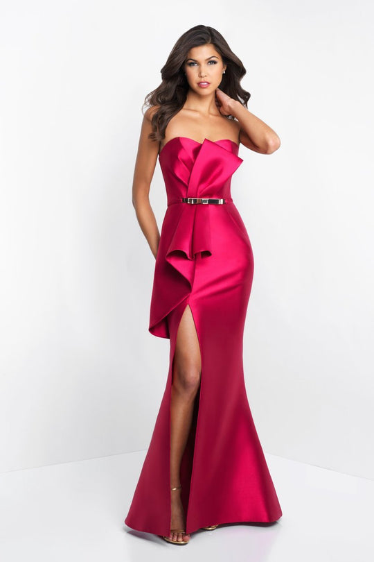Blush - C1045 Draped Origami Bow Strapless Mermaid Gown In Red
