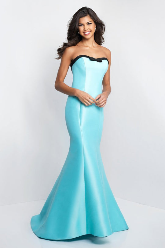 Blush - C1046 Contrast Strapless Bow Ornate Mermaid Gown In Blue and Black