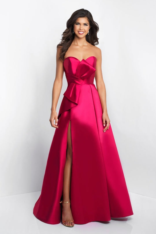 Blush - C1053 Draped Bow Detailed Strapless A-Line Gown In Red