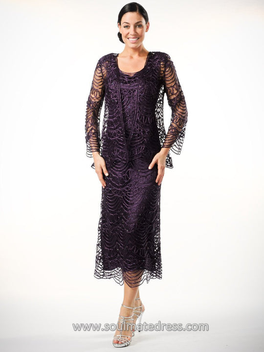 Soulmates - Two Piece Scallop Jacket Dress Set in Purple