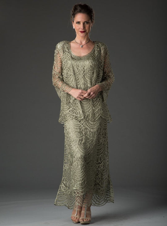 C1062- Two Piece Scallop Jacket Dress Set