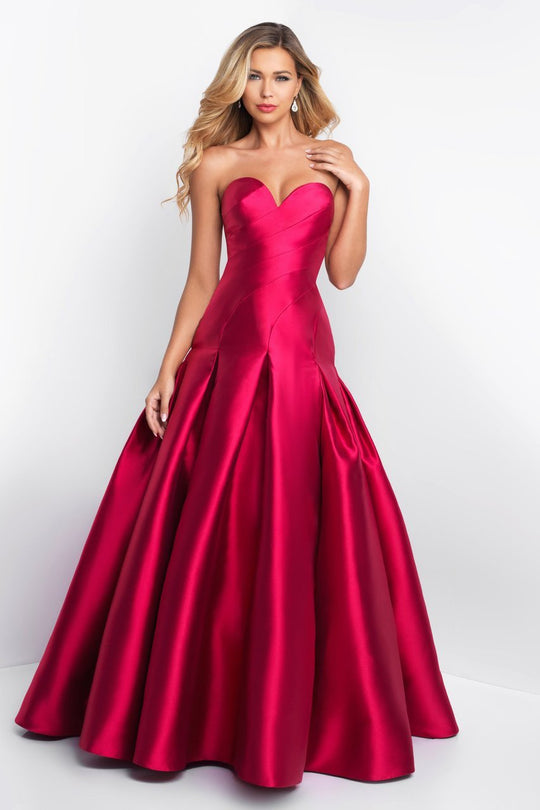 Blush - C1067 Strapless Asymmetrical Sculpted Mikado Ballgown In Red