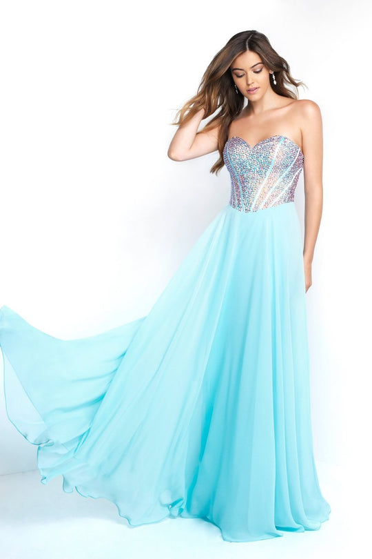 Blush - C1077 Beaded Sweetheart Chiffon A-line Gown In Blue