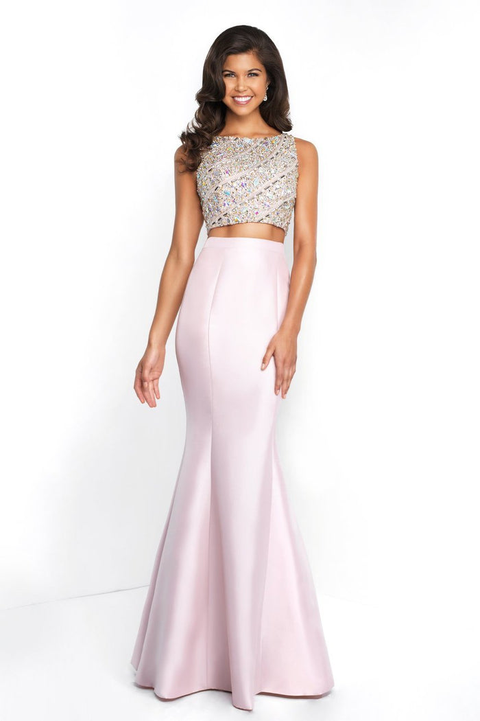 Blush - C1079 Two-Piece Beaded Mikado Mermaid Gown In Pink