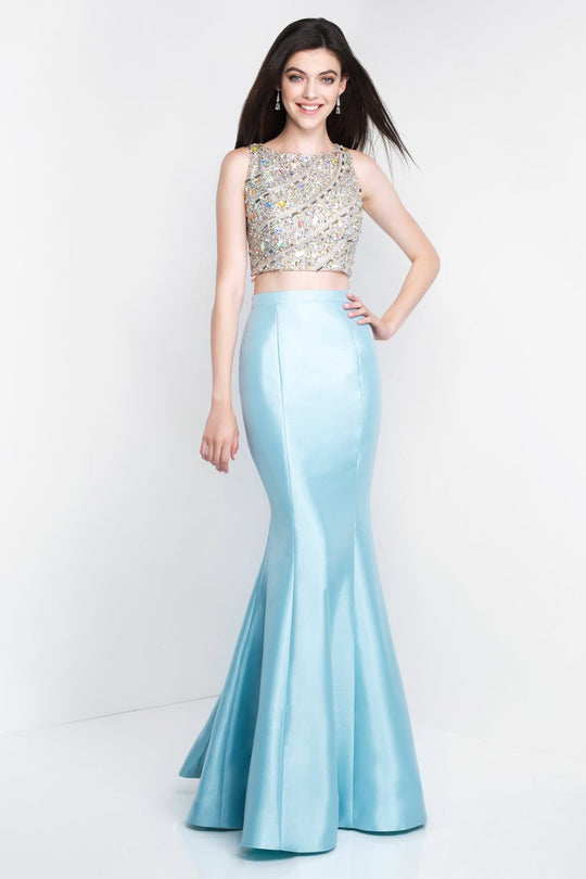 Blush - C1079 Two-Piece Beaded Mikado Mermaid Gown In Blue
