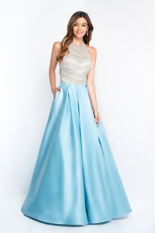 Blush - C1081 Halter Neckline Embellished Mikado Ballgown In Blue