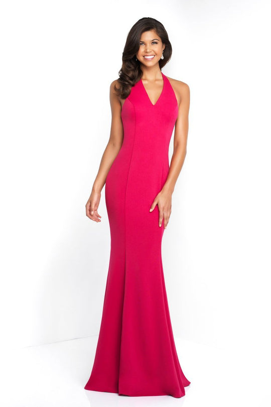 Blush - C1083 Halter Neckline Lace-Up Back Mermaid Gown  In Pink