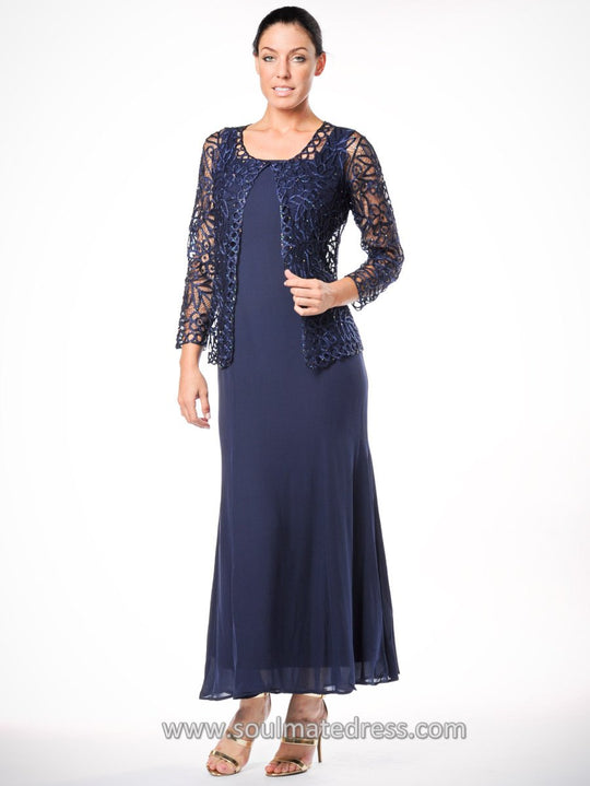 C12505 Crochet Jacket & Solid Dress Set