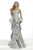 Janique C1681  - Printed Strapless Sweetheart Mermaid Gown With Ruffled Skirt In Silver
