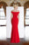Janique - C1870 Ruffled Off-Shoulder Sheath Dress In Red