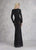 Janique - 17015 Bejewel Striped Long Sleeve Sheath Gown In Black and Gray
