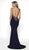 Blush by Alexia Designs - C2000 V-neck Glitter Jersey Trumpet Dress In Blue