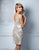 Terani Couture - C2011 Bedazzled V-Neck Sheath Dress in Silver