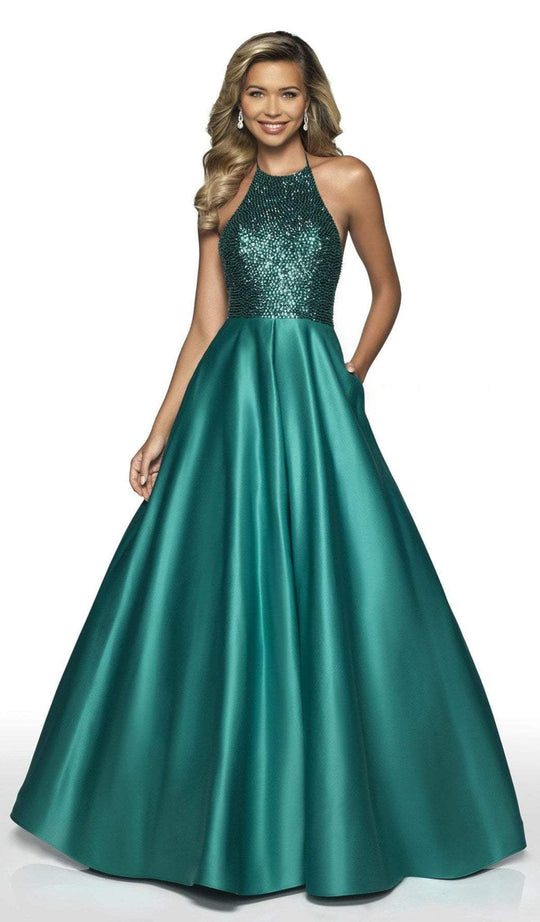 Blush by Alexia Designs - C2016 Embellished Halter Satin Ballgown In Green