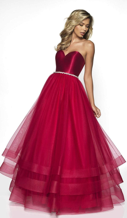 Blush by Alexia Designs - C2036 Embellished Sweetheart Tiered Ballgown In Red