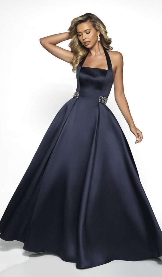 Blush by Alexia Designs - C2038 Embellished Halter Mikado Ballgown In Blue