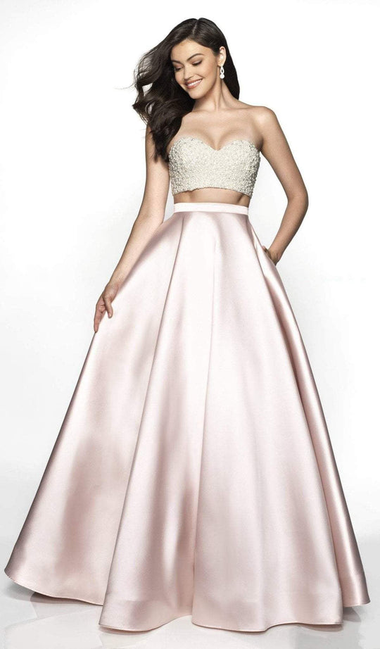 Blush by Alexia Designs - C2055 Two Piece Beaded Gown In Pink and White