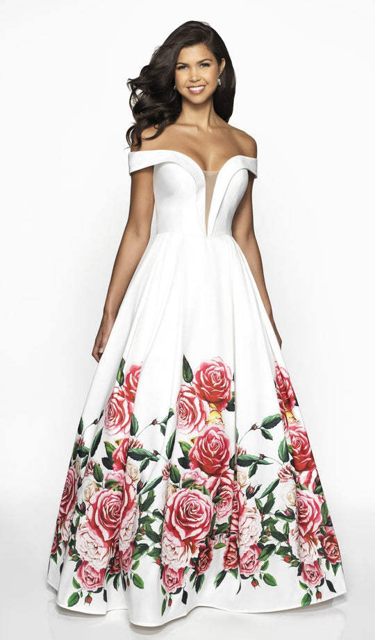 Blush by Alexia Designs - C2062 Plunging Off-Shoulder Ballgown In White