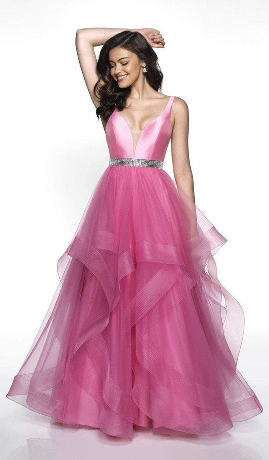 Blush by Alexia Designs - C2064 Plunging V-Neck Ruffled Ballgown In Pink