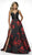 Blush by Alexia Designs - C2083 Floral A-Line Gown with Slit In Red and Black