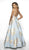 Blush by Alexia Designs - C2094 Plunging V-Neck Pleated Ballgown In Blue and Gold