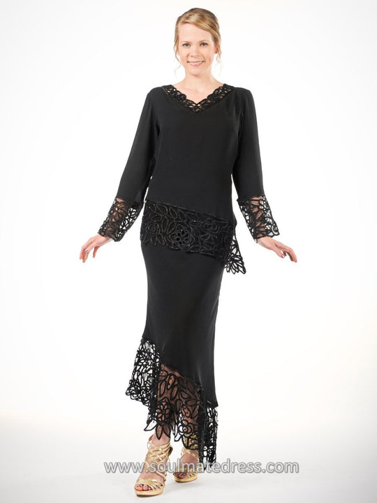 C2300 Asymmetrical Lace Tunic Skirt Set