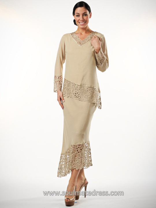 C2300 Asymmetrical Lace Tunic Skirt Set