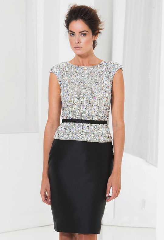 Terani Couture - C3656 Embellished Jewel Neck Sheath Dress in Black